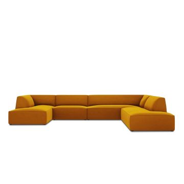 Coltar panoramic dreapta 7 locuri, Ruby, Micadoni Home, BL, 366x273x69 cm, catifea, galben