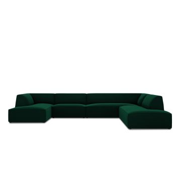 Coltar panoramic dreapta 7 locuri, Ruby, Micadoni Home, BL, 366x273x69 cm, catifea, verde bottle