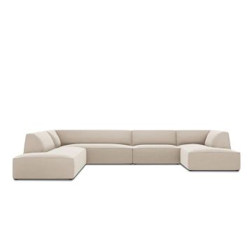 Coltar panoramic stanga 7 locuri, Ruby, Micadoni Home, BL, 366x273x69 cm, catifea, bej