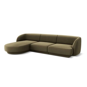 Coltar stanga 4 locuri, Miley, Micadoni Home, BL, 259x155x74 cm, catifea, verde