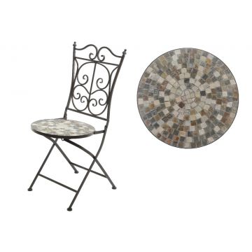 Scaun pentru gradina Siena Mosaic, Decoris, 46 x 39 x 92 cm, pliabil, fier/ceramica, maro