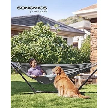 Hamac cu suport, Songmics, Gri, 300x120x93 cm