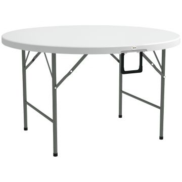 Outsunny Masă Pliabilă de Grădină Φ122 cm, Masă de Picnic Rotundă pentru 6 Persoane, Cadru Metalic, Alb | Aosom Romania