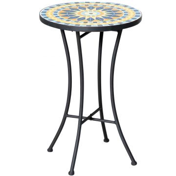Outsunny Masuta de Gradina din Metal cu Blat din Mozaic Ceramic, Ф35.5x53.5cm, Multicolor | Aosom Romania