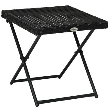 Outsunny Masuta pentru Gradina Pliabila din Ratan Sintetic si Otel, Masuta pentru Exterior Economie Spatiu 40x40x40cm, Negru