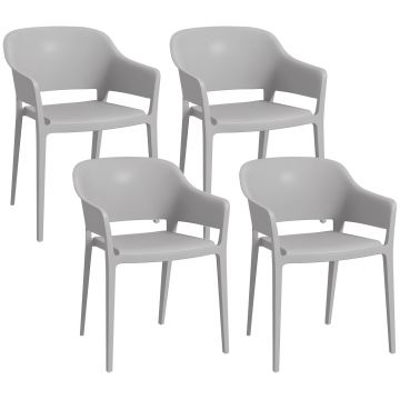 Outsunny Scaune de Grădină Gri, Set 4 Bucăți, Confortabile cu Spătar Înalt și Cotiere, Scaune Stivuibile din PP, 56x54.5x77.5 cm | Aosom Romania