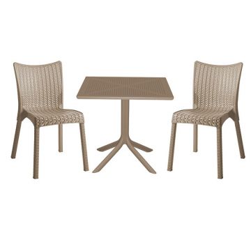 Set de gradina masa si scaune Groovy, Confident set 3 piese plastic cappuccino 80x80x74.5 cm
