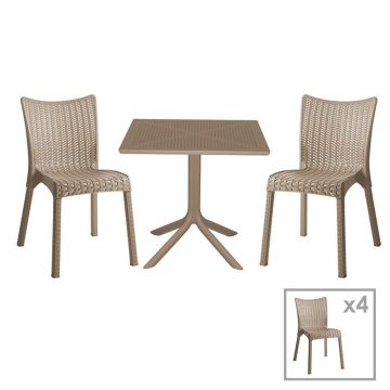 Set de gradina masa si scaune Groovy, Confident set 5 piese plastic cappuccino 80x80x74.5 cm
