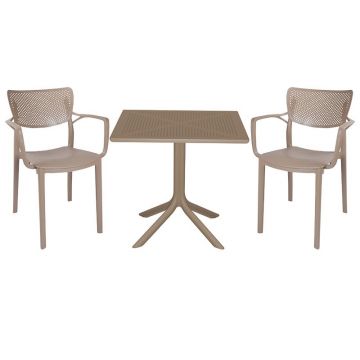 Set de gradina masa si scaune Groovy, Frontline set 3 piese plastic cappuccino 80x80x74.5cm