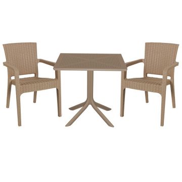Set de gradina masa si scaune Groovy, Halcyon set 3 piese plastic cappuccino 80x80x74.5cm