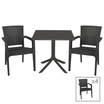 Set de gradina masa si scaune Groovy-Halcyon set 5 piese plastic gri inchis 80x80x74.5cm