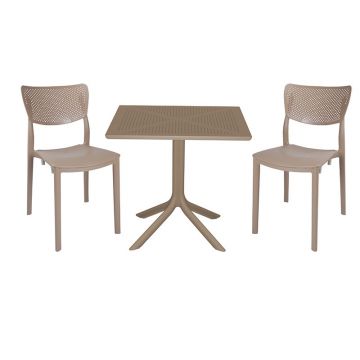 Set de gradina masa si scaune Groovy, Ignite set 3 piese plastic cappuccino 80x80x74.5 cm
