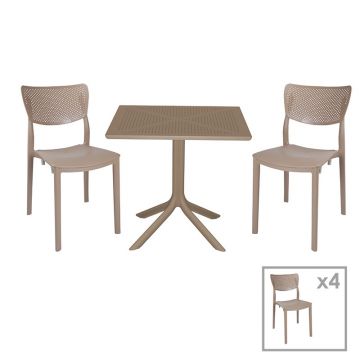 Set de gradina masa si scaune Groovy, Ignite set 5 piese plastic cappuccino 80x80x74.5cm