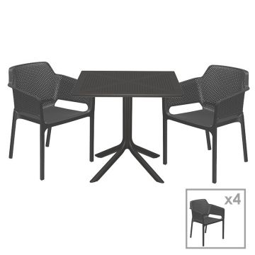Set de gradina masa si scaune Groovy-Integral set 5 piese plastic gri inchis 80x80x74.5cm