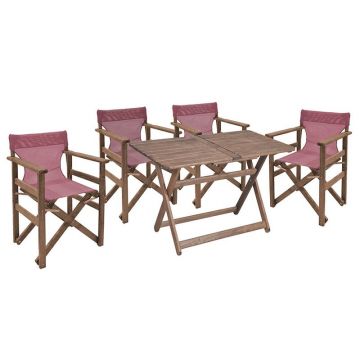 Set de gradina masa si scaune Retto 5 bucati din lemn masiv de fag culoarea nuc-rosu inchis 120x75x71cm Set de gradina masa si scaune Retto 5 bucati din lemn masiv de fag culoarea nuc-rosu inchis 120x75x71cm