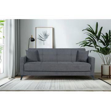 Canapea extensibila Fabio, 3 locuri, 215x82x92 cm, lada depozitare, Gri deschis