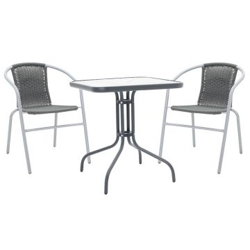 Set de gradina masa si scaune 3 bucati Watson-Obbi plastic PE gri-metal gri-antracit 70x70x70cn