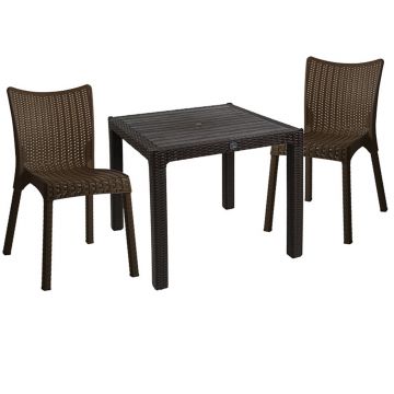 Set mobilier de gradina 3 piese Explore-Confident, Pakoworld, masa cu 2 scaune, 90x90x73.5 cm, polipropilena, maro