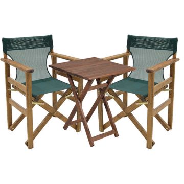 Set mobilier de gradina 3 piese Retto, Pakoworld, masa cu 2 scaune, 70x70x71 cm, lemn masiv de fag/PVC perforat, verde
