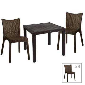 Set mobilier de gradina 5 piese Explore-Confident, Pakoworld, masa si 4 scaune, 90x90x73.5 cm, polipropilena, maro