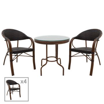Set mobilier de gradina 5 piese Paula, Pakoworld, masa si 4 scaune, 60x60x60 cm, metal/ratan sintetic, maro