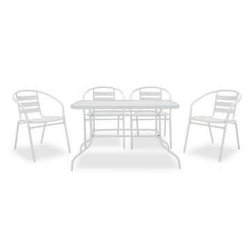 Set mobilier de gradina 5 piese Valor-Tade, Pakoworld, masa si 4 scaune, 120x70x70 cm, metal/sticla, alb