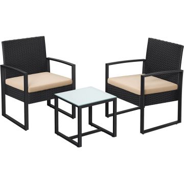 Set scaune si masa de cafea de gradina, Songmics, Bej, GGF010M05