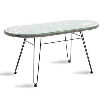 Masa Naoki metal-sticla, Gri - Natural, 100x45x46 cm