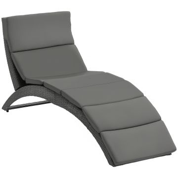 Outsunny Șezlong de Grădină Pliabil din Ratan PE, Șezlong Curbat Ergonomic cu Pernă pentru Terasă și balcon, 59x156x78 cm, Gri | Aosom Romania