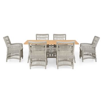 Set 6 scaune si masa pentru gradina/terasa Mackinac, aluminiu/lemn de teak, gri/natur Set 6 scaune si masa pentru gradina/terasa Mackinac, aluminiu/lemn de teak, gri/natur