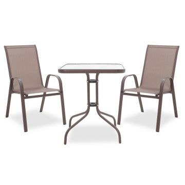 Set de gradina 3 piese Watson-Calan metal-tex Marone, 60x75x90 cm