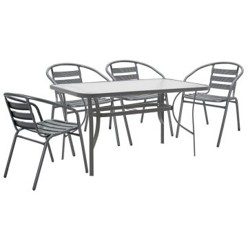 Set de gradina masa si scaune 5 bucati Ensure-Tade metal-sticla gri inchis 140x80x70cm