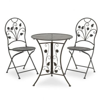 Set Masa si Scaune Gradina Antracit 3 Piese Gri Inchis Antique