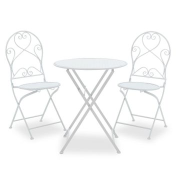 Set Masa si Scaune Gradina Walen 3 Piese Negru, Alb, 60x60x93 cm