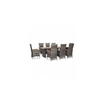 Set mobilier de exterior cu perne, 9 piese, gri, poliratan Set mobilier de exterior cu perne, 9 piese, gri, poliratan