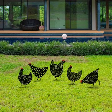 Set de accesorii metalice decorative pentru gradina Chickens Negru 28x26 cm