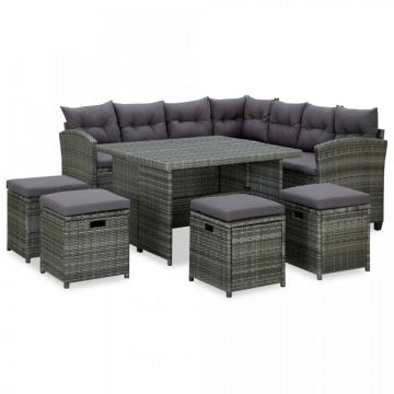 Set mobilier de grădină cu perne, 6 piese, gri, poliratan