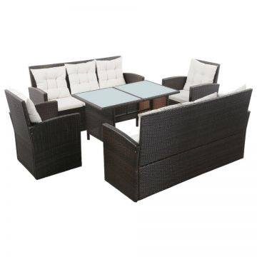 Set mobilier de grădină cu perne, 5 piese, maro, poliratan Set mobilier de grădină cu perne, 5 piese, maro, poliratan