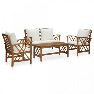 Set mobilier grădină cu perne, 4 piese, lemn masiv de acacia