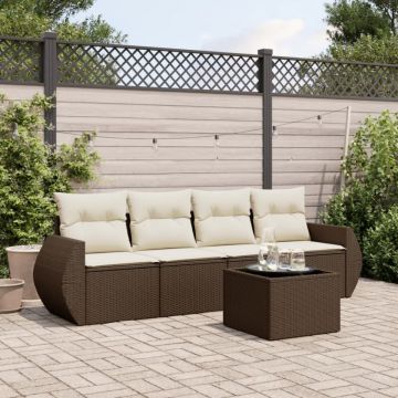 Set canapele de grădină cu perne, 5 piese, maro, poliratan Set canapele de grădină cu perne, 5 piese, maro, poliratan