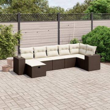 Set canapele de grădină cu perne, 7 piese, maro, poliratan