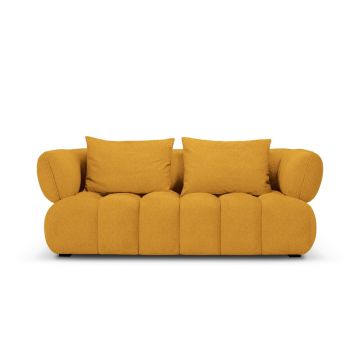 Canapea 2 locuri, Reese-192, Micadoni Home, 200x100x84 cm, catifea structurata, galben mustar