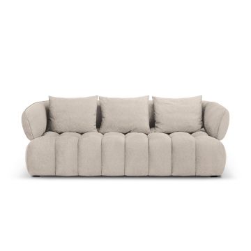 Canapea 3 locuri, Reese-192, Micadoni Home, 256x100x84 cm, catifea structurata, bej inchis