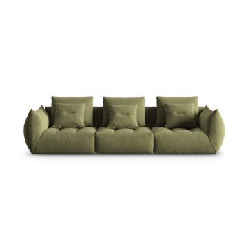 Canapea modulara 4 locuri, Bloom-184, Micadoni Home, 332x106x95 cm, catifea, verde deschis