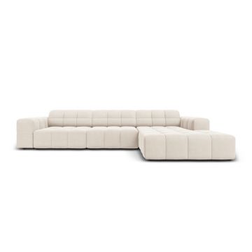 Coltar dreapta 4 locuri, Jennifer-51, Micadoni Home, 284x166x70 cm, catifea, bej deschis