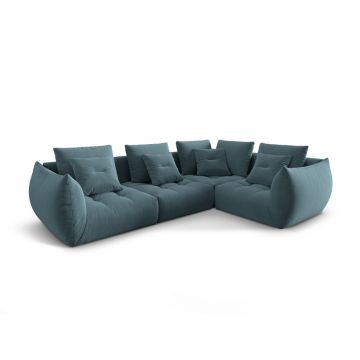 Coltar modular dreapta 3 locuri, Bloom-184, Micadoni Home, 316x216x95 cm, catifea, albastru pastel