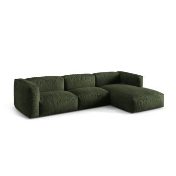 Coltar modular dreapta 3 locuri, Martina-120, Micadoni Home, 332x176x75 cm, catifea, verde