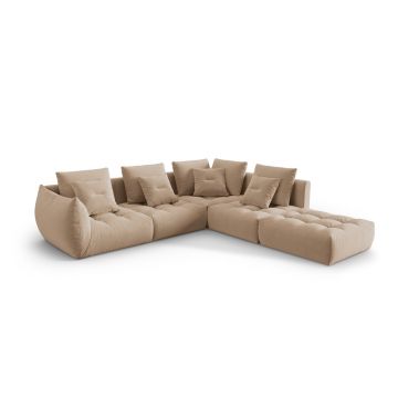 Coltar modular dreapta 4 locuri, Bloom-184, Micadoni Home, 316x310x95 cm, catifea, bej sand