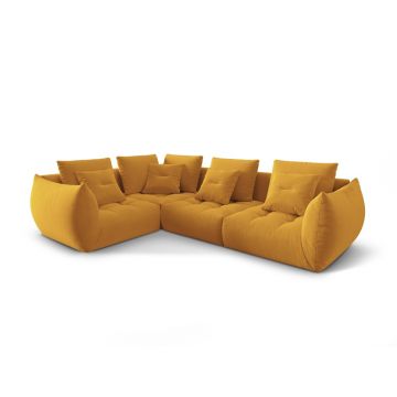 Coltar modular stanga 3 locuri, Bloom-184, Micadoni Home, 316x216x95 cm, catifea, galben