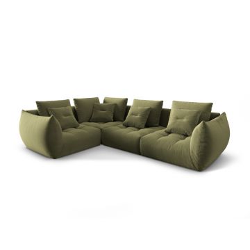 Coltar modular stanga 3 locuri, Bloom-184, Micadoni Home, 316x216x95 cm, catifea, verde deschis